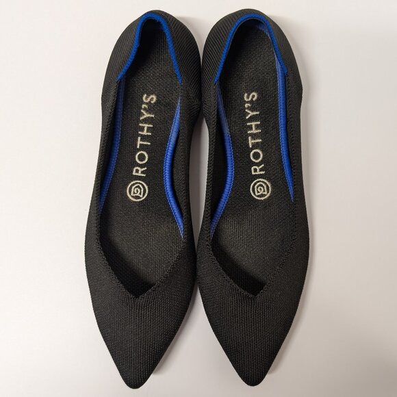 Rothy's The Point Classic Ballet Flats in Black w/ Blue Trim - Size 8.5 - Picture 3 of 16